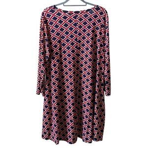 UNBRANDED boho tunic dress pockets blue red pattern scoop neck plus sz 2X XXL
